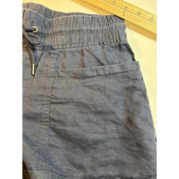 Athleta Cabo Linen 4" Short Shorts Navy Blue 4 Drawstring Waist Pockets - Picture 8 of 11